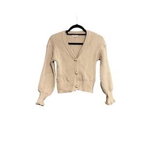 Promesa Women's Ribbed Pearl Button Front Cardigan Sweater Long Sleeve Beige S